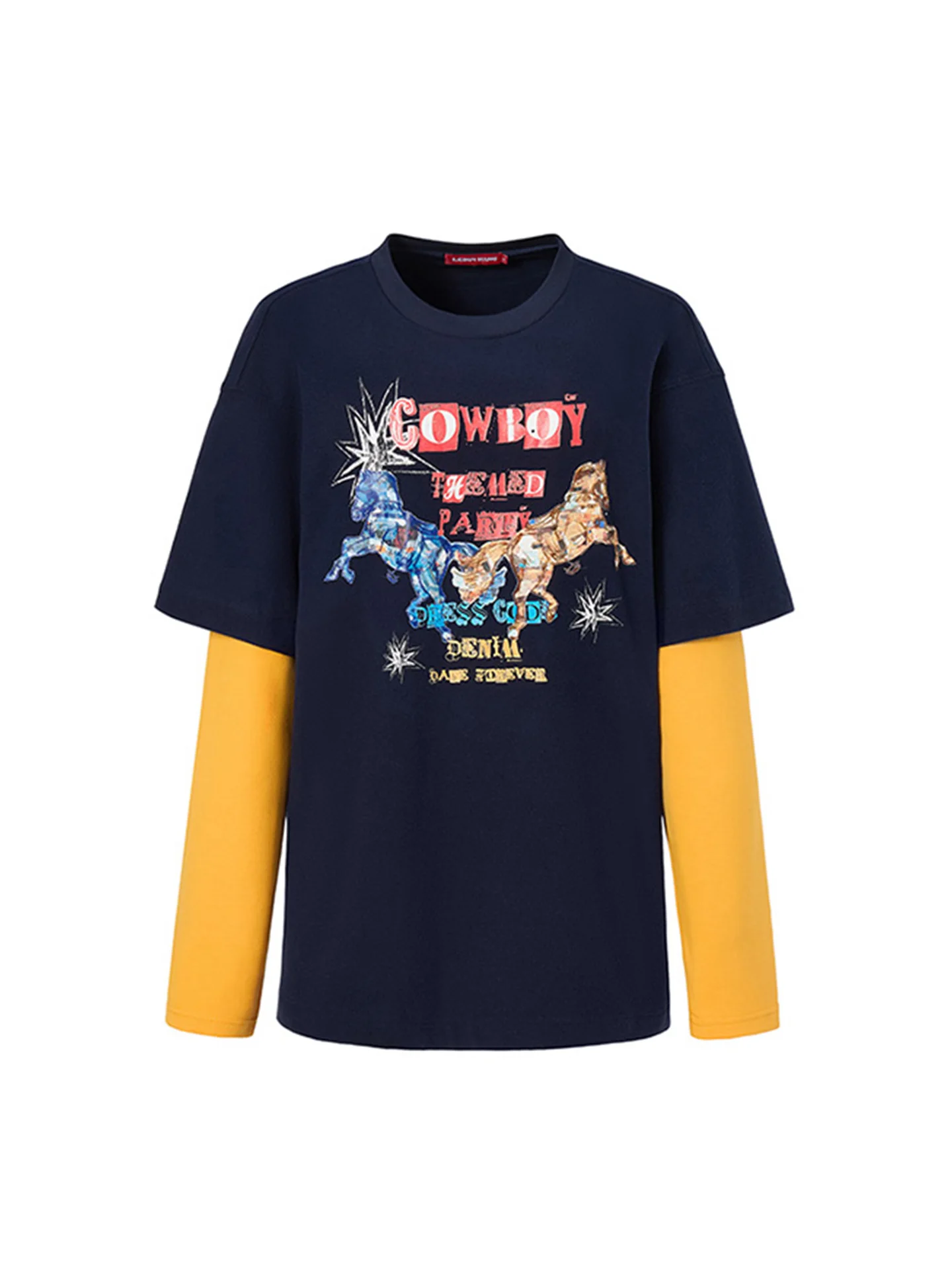 

Женская свободная универсальная футболка LEDIM WANG Red Label Color Blo Long Sve с принтом, осенне-зимняя новинка, повседневная