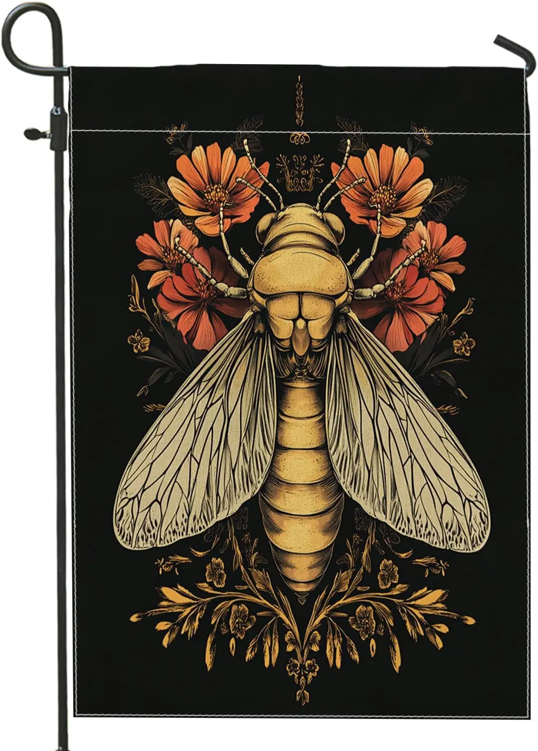 Aesthetic Retro Cicada Garden Flags 12x18 Inch for Outside, Vintage Cool Insect Standard Vertical Linen Flags for House, 70s hhz