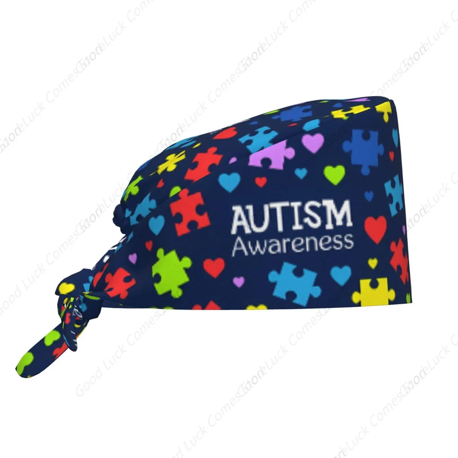 Autism Awareness Working Cap Scrub Cap with Sweatband Adjustable Unisex Tie Back Hat Nursing Doctor Surgeon Cap for Women Men