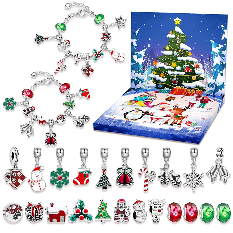 Christmas Children Diy Puzzle Bracelet Set Gifts For Kids Cross Border Hot Selling Christmas Tree Santa Blind Box Beaded Jewelry