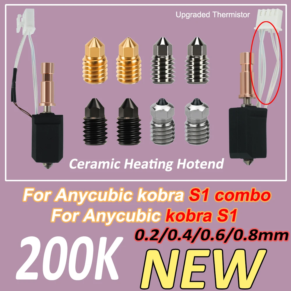 

2.0 Version Upgraded Hotend For Kobra s1/s1 Combo Hotend Upgraded Thermistor Heater 200K 24V 48W 3d Printer accessories