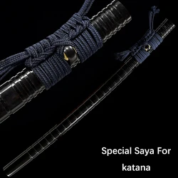 Black Hardwood Katana Saya Scabbard with Joints for Real Japanese Samurai Sword Fittings, Blue Color Sageo
