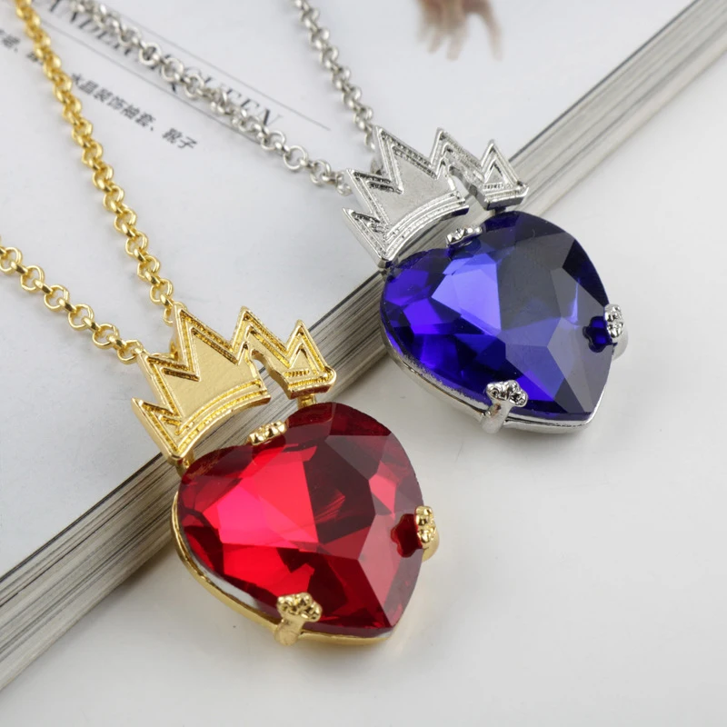 Disney Descendants 3 Mal Crystal Crown Pendant Necklace Heart of The Sea Necklace Accessories for Girls Women Birthday Gift