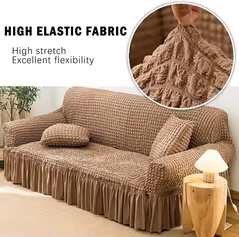 High Stretch Bubble Grid Sofa Cover Easy Fitted Sofa Couch Cover with Skirt Durable Washable Furniture Protector for Living Room