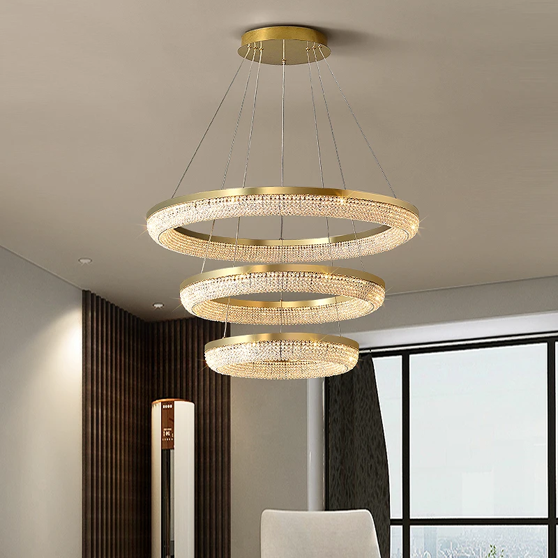 Modern Led Chandelier Light For Living Room Ring Deign Suspension Lamp Home Decor Gold Hanging Lighting Fixture