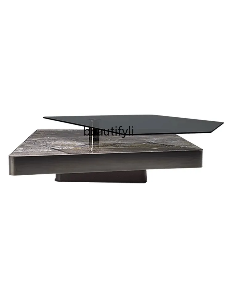 Italian Minimalist Rotating Coffee Table Designer Sample Room Villa Living Room Irregular High and Low Luxury Stone Endtable