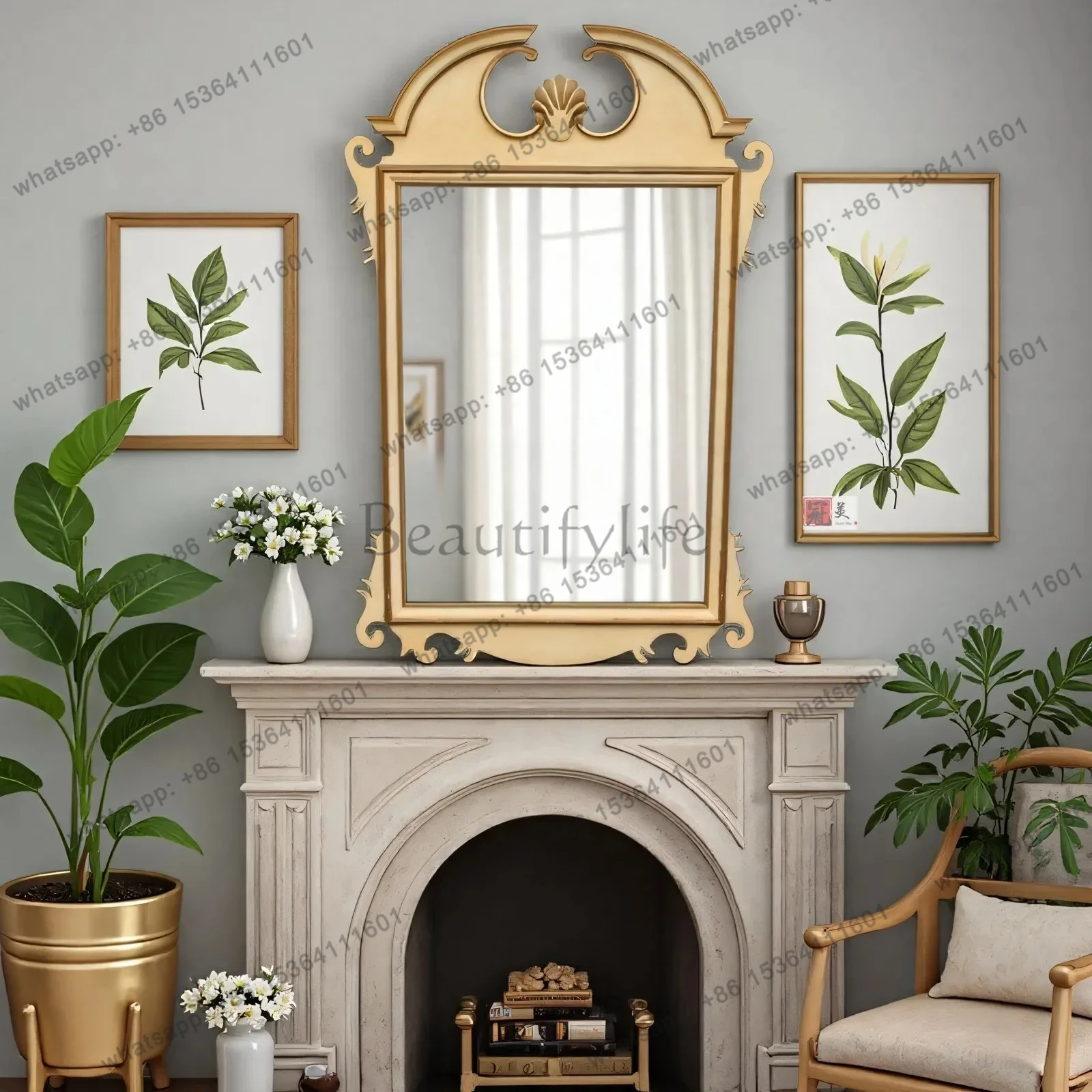 Miroir décoratif d'art rétro européen, miroir cosmétique de bureau français suspendu au mur, miroir de salle de bain suspendu au mur