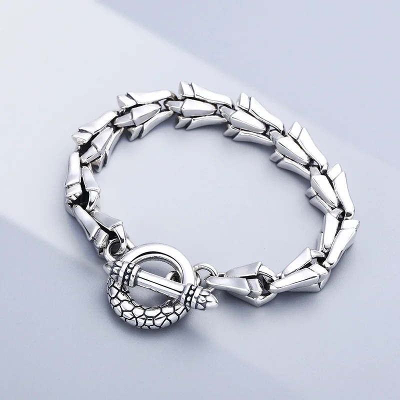 925 sterling silver bracelet thick keel men's and women's thai silver retro glossy trendyy personalized jewelry