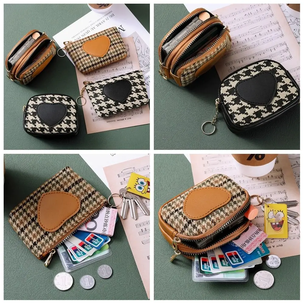 

Pu Leather Canvas Coin Purse Printing Change Purse Houndstooth Zipper Purse Ultrathin Car Key Bag Short Style Wallet Travel