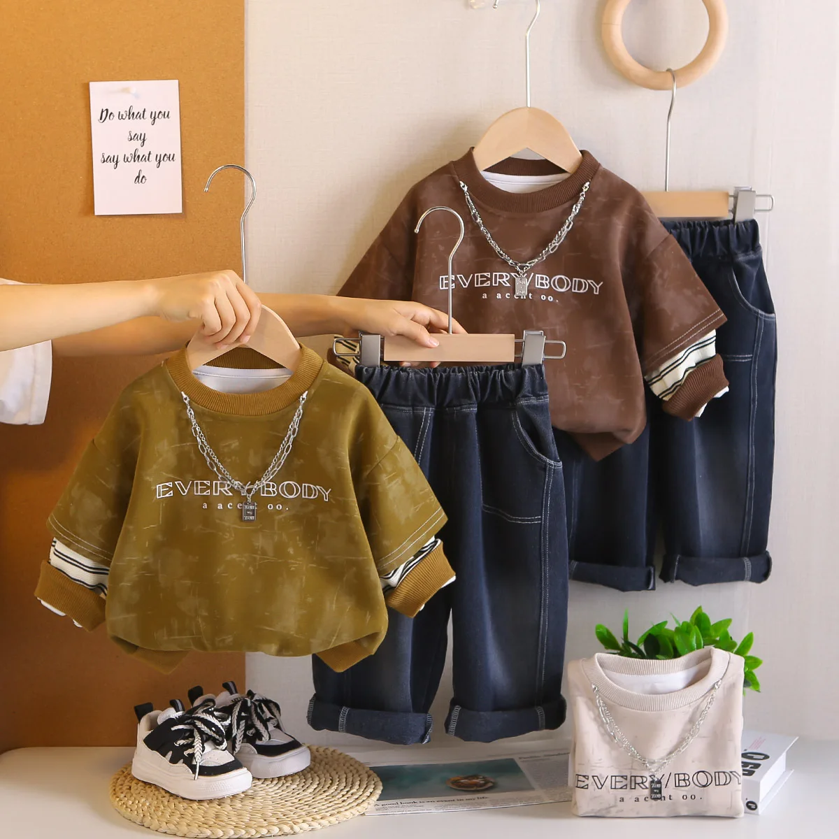2025 Autumn Children Boys Fake Two-Piece Sweatshirts & Jeans 2-Piece Sets Fashion for Kids 1 To 6 Years Sportswear