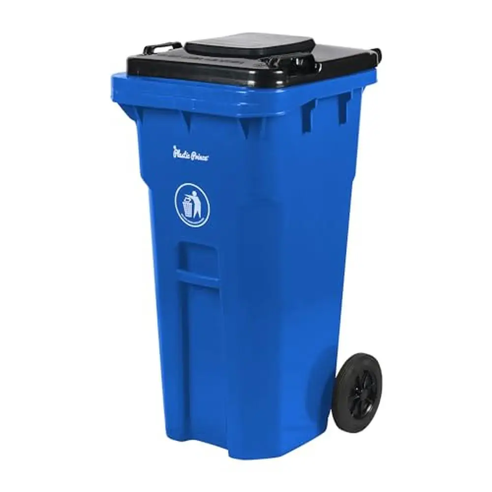 32-Gallon Heavy-Duty Rollout Trash Can Container with Lid Wheel Blue Outdoor Indoor Suitable Storage Organize Odor Prevention