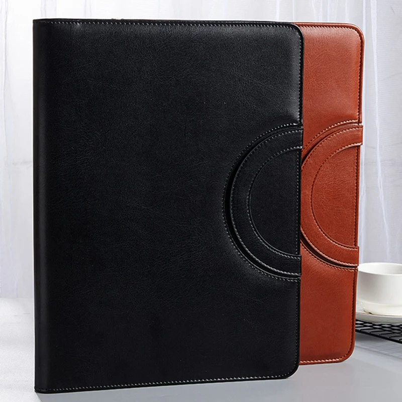 Leather Portfolio Folder With Zipper For Women/Men, Business Padfolio With Handle, Conference Notepad Folder