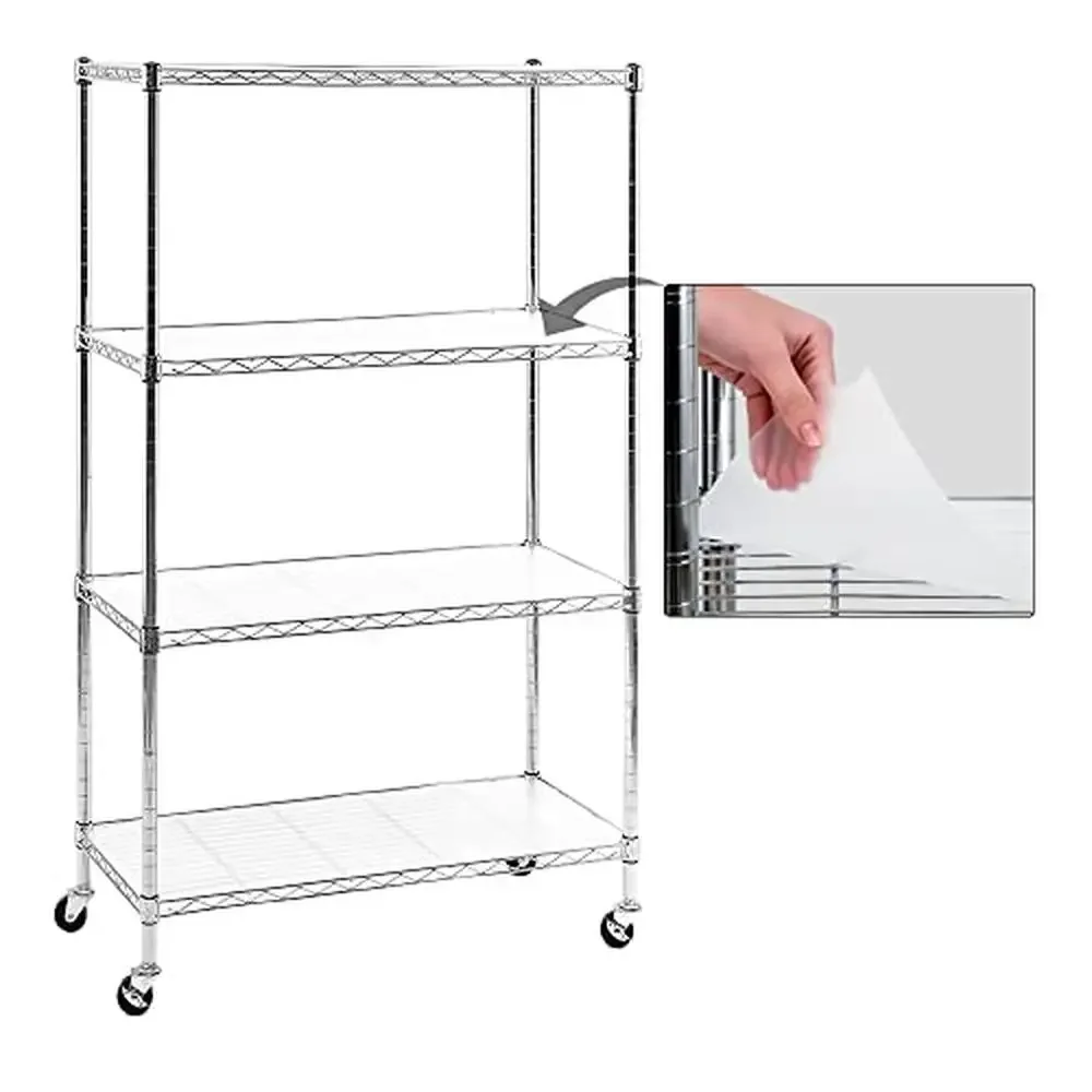 Adjustable 4-Tier Metal Wire Shelving Units with Wheels Heavy-Duty Storage Rack Office Garage Kitchen Set of 4 NSF Certified