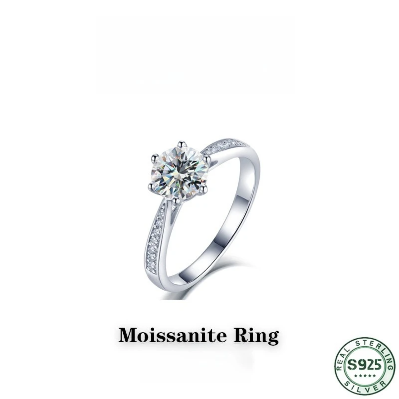 Hot selling fashionable women's 100% S925 silver classic six claw 1 carat moissani diamond ring, high-end wedding jewelry