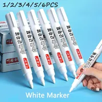 1/2/3/4/5/6PCS Car Wheel Tire Oily Pens, White Oily Marking Pens, Permanent Marker, for Black Paper, Tire, Metal, Canvas Drawing