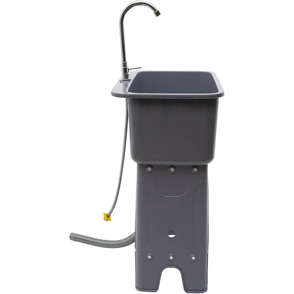 회색 독립형 다용도 세탁통 (수도꼭지, 세탁판, 수납 선반 포함, 실외용)