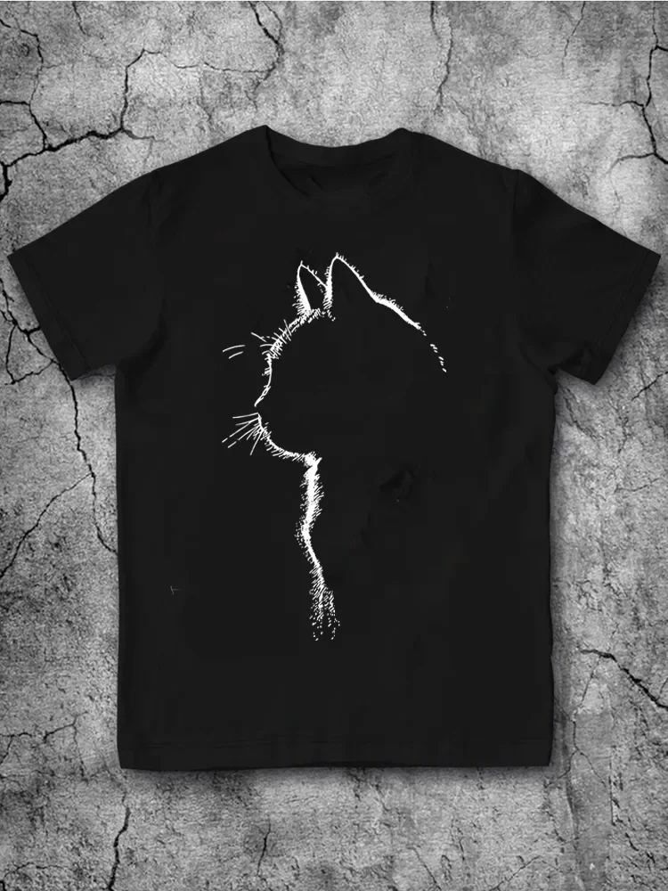 Little cat pattern printed women's T-shirt - Women's casual round-neck short-sleeved T-shirt