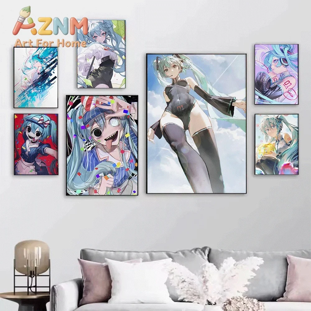 Hatsune Miku Multiple Styles Anime Canvas Painting Frameless Wall Art Print Poster Home Bedroom Living Room Popular Character