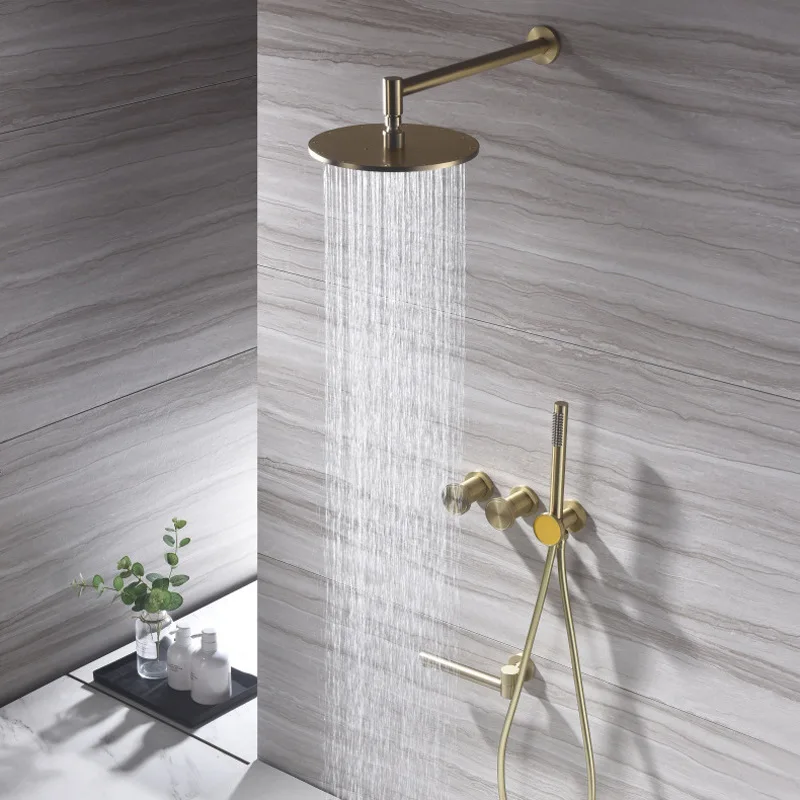 Luxury Concealed Shower System in White and Gunmetal with Brushed Gold Finish