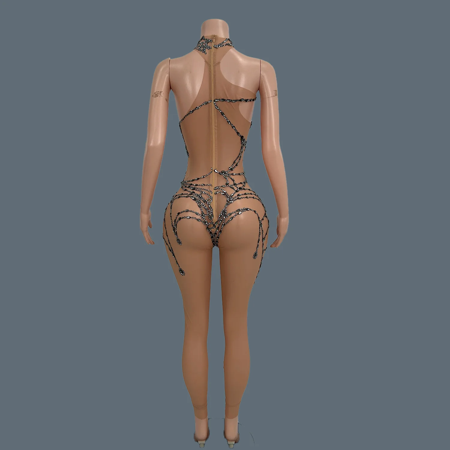 جديد الراين بقماش شفاف Bodycon العنكبوت ويب بذلة حفلة عيد ميلاد احتفال القضبان تظهر ارتداء للنساء الرقص طماق Zhuwang