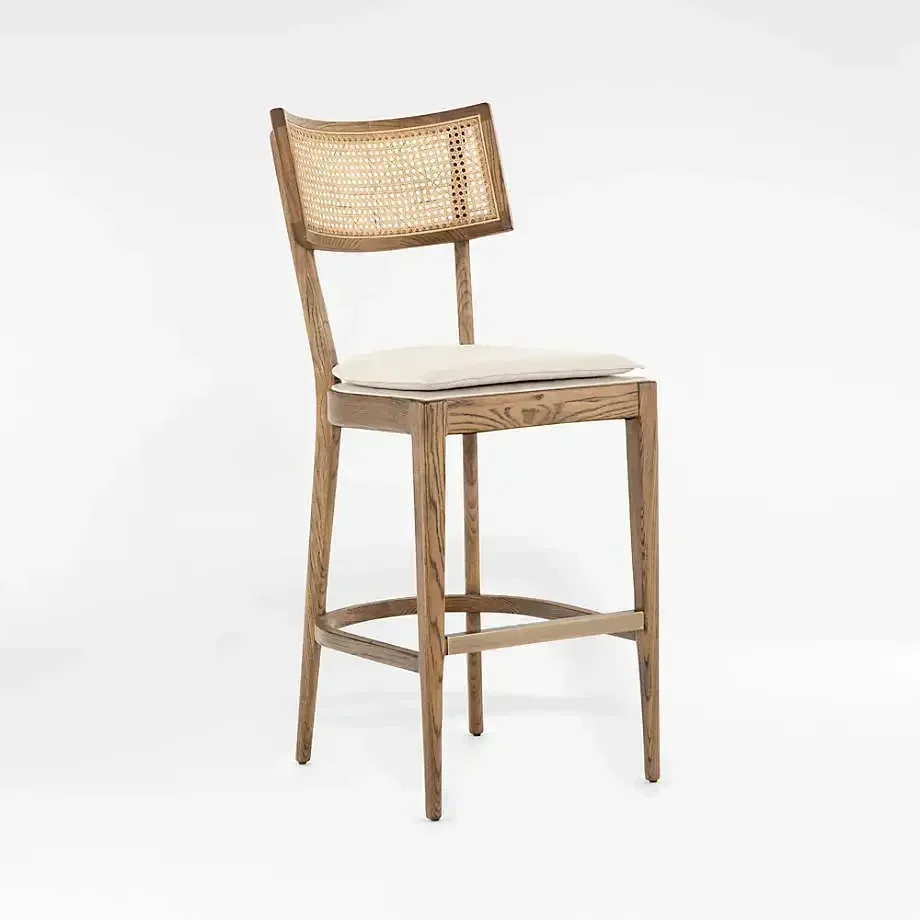 Restaurant Hotel Art Nordic Cane Rattan Natural Solid Wood Modern Room Dining Chair Bar Stool