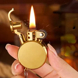 Creative Key Chain Kerosene Lighter Retro Grinding Wheel Mini Compact Lighter Collection Ignition Tool Men's Gift