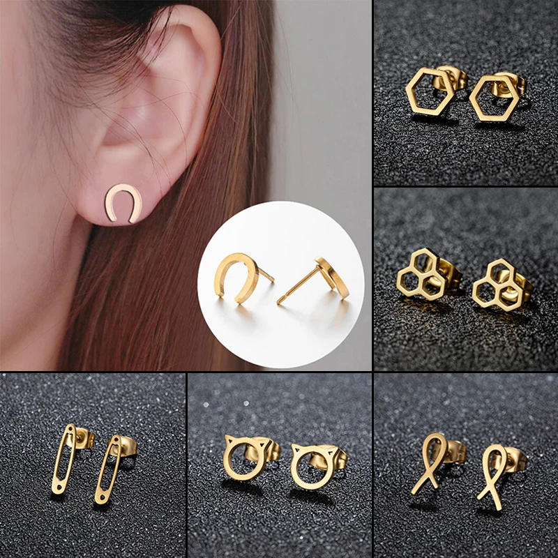 Minimalist Stainless Steel Hollow Geometric Earring Hexagon U Shaped Ear Jewelry Girls Unique Molecule Earrings Gift Accessories