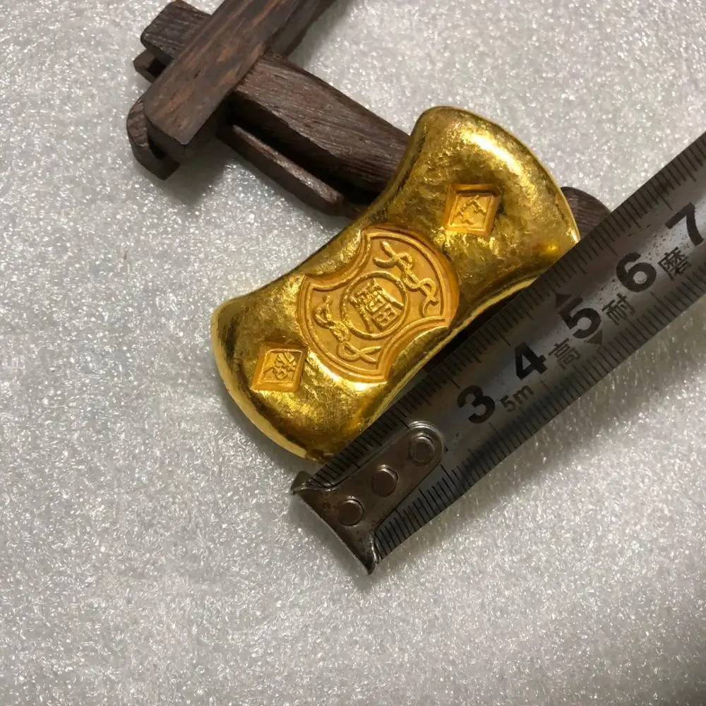 Chinese Golden Bar Gold Bullion Ingot Yuan Bao Feng Shui Wealth Luck Ornament Desktop Decor Home Prosperity Amulet Collectible