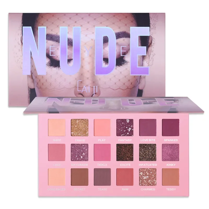 Paleta de sombras de ojos Nude, 18 sombras de ojos en tonos Nude con matices brillantes, perlescentes, glitter, pigmentos para efecto ahumado, cosmético resistenta al agua