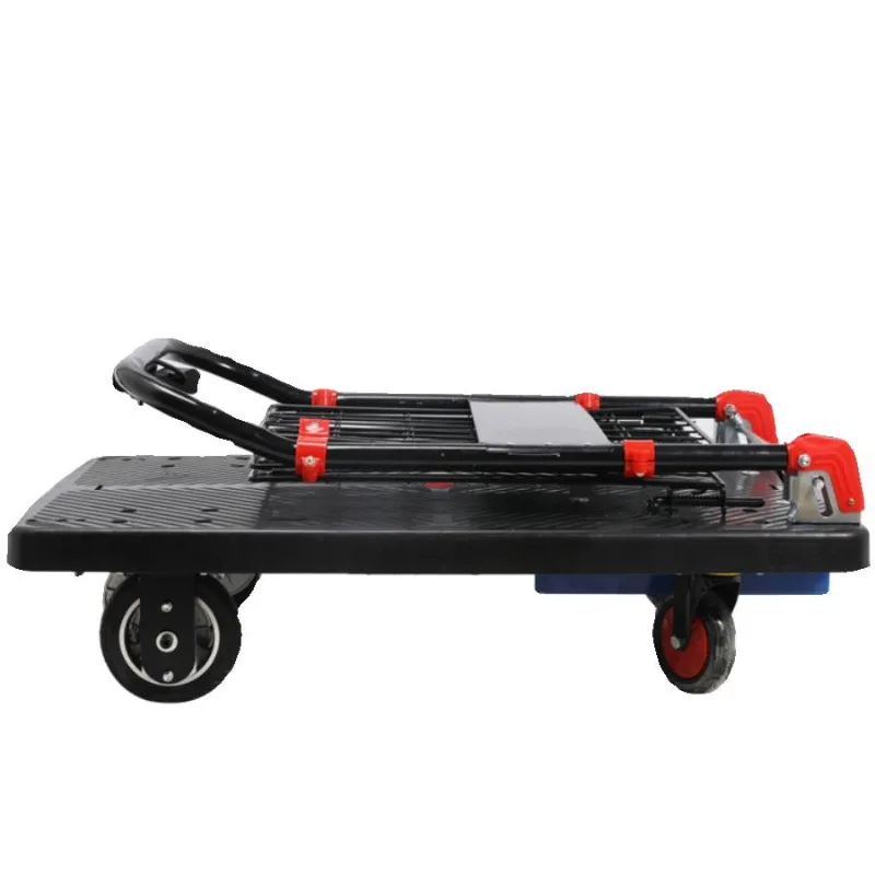 Foldable Electric Cart with Guardrail Fence Flatbed Cart Cart Multifunctional Truck Portable Household Push