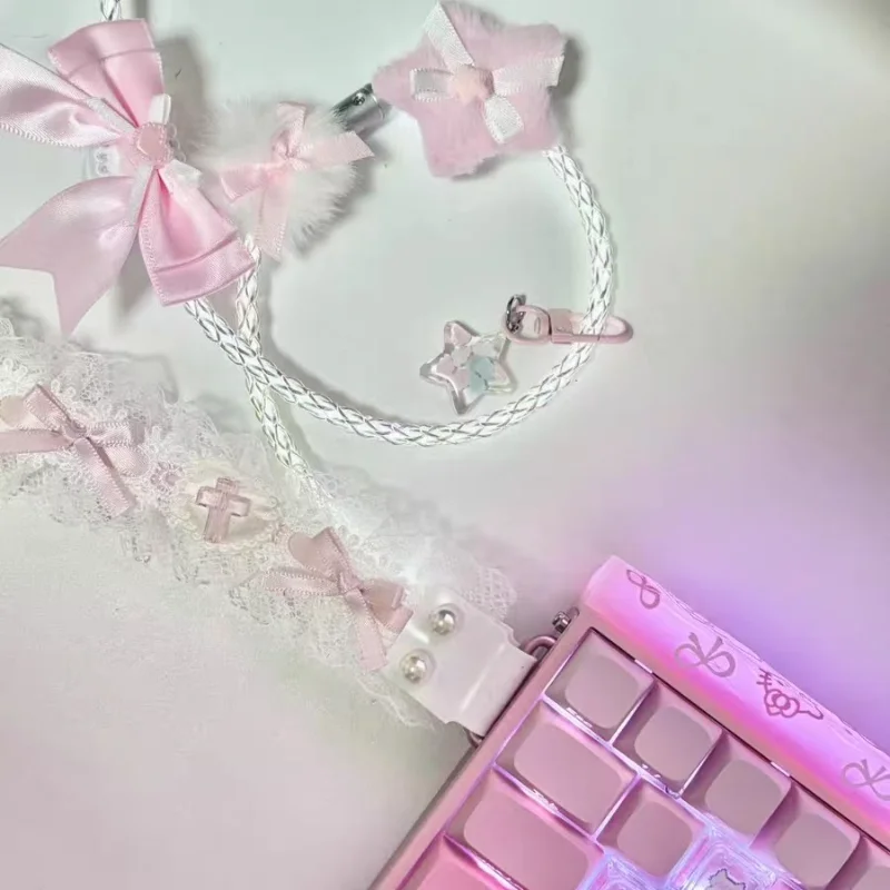 Custom 8k Aviator Cable Pink-black Series 1.3m Luminous Type-c Interface Magnetic Mechanical Keyboard Cable Desktop Decoration