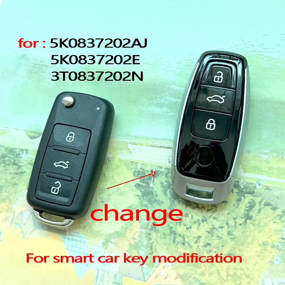 Modifiziertes Autoschlüsselgehäuse Schlüsselhülle für Volkswagen für VW Beetle Eos Golf Jetta Sharan Skoda Keyless Go