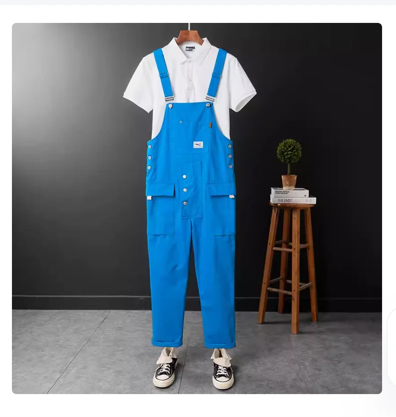 Baumwoll-Hosenträger hose Herren bonbon farbene Träger hose Cargo-Overalls plus Größe einteiliger Overall Riemen Overall lässiger Stram pler