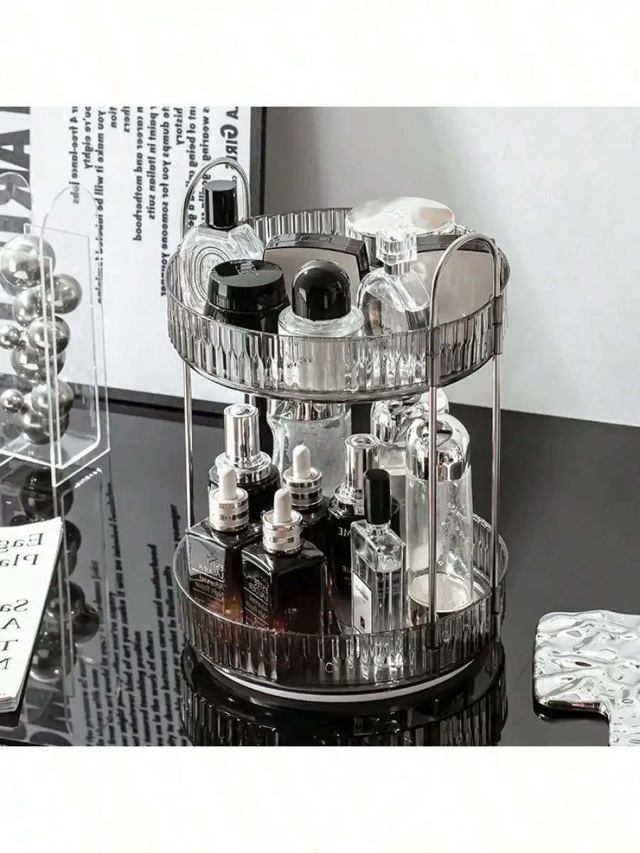

Light Luxury Cosmetics Rotating Storage Rack Transparent Desktop Dressing Table Turntable Multi-Function Table Storage Box