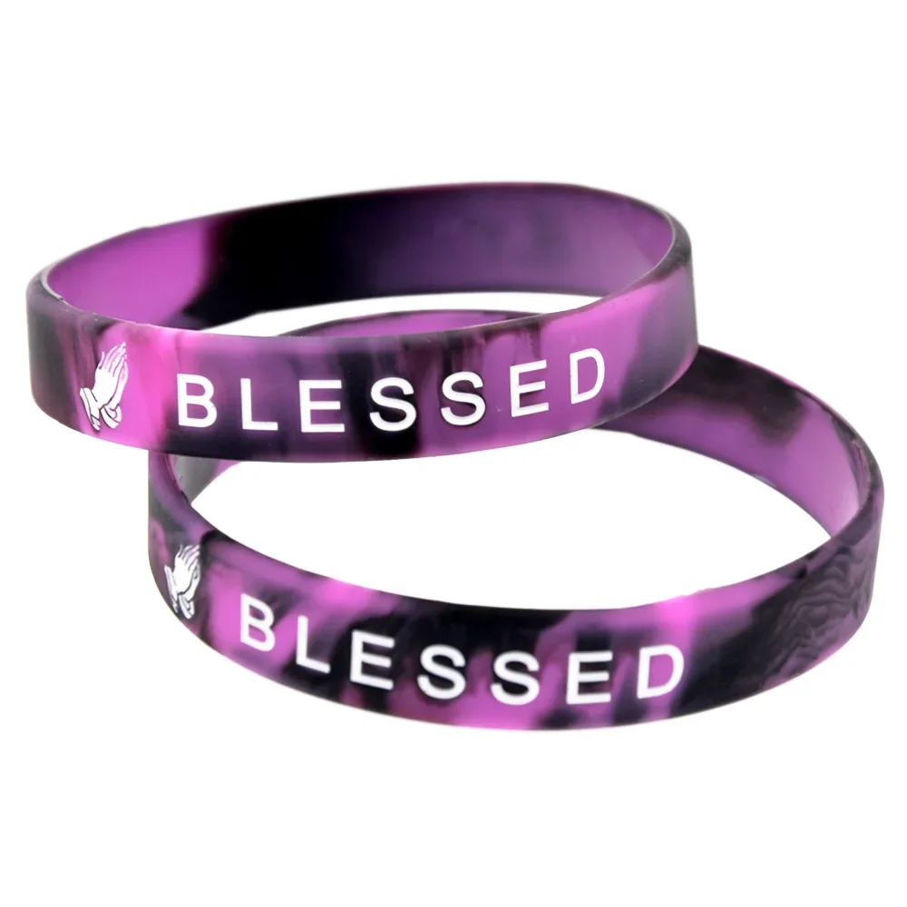 50 Stück modische Armreifen in gewirbelten Farben, gesegnetes Silikon-Gummi-Armband, christliche Armbänder – Detail 8