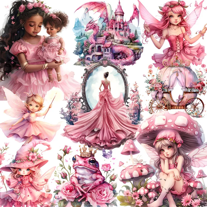 Pink Fairy Tale Girl Stickers Crafts And Scrapbooking stickers kids toys book Decorative sticker DIY Stationery