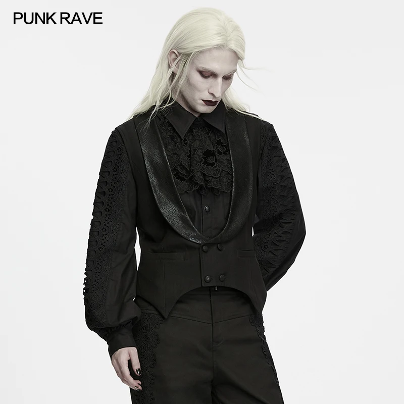 PUNK RAVE Men's Ritual Tale Pointed Hem Waistcoat Cut Wide Arc-shaped Large Lapel Embossed Sleeveless Vest Vintage Gothic Top