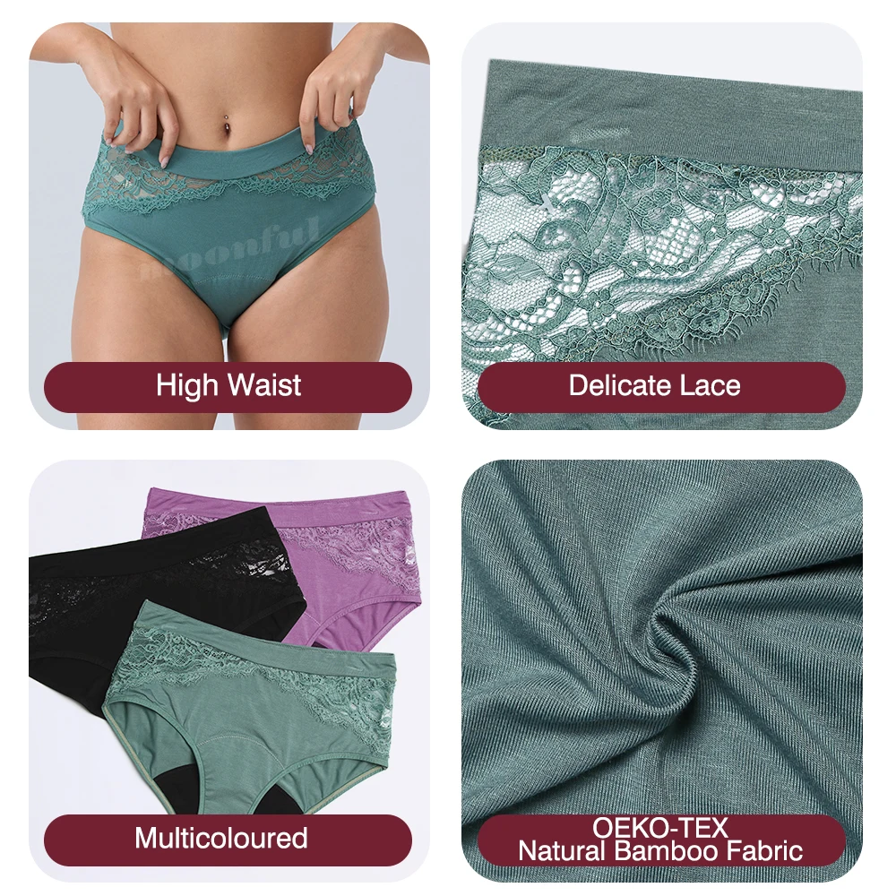 Majtki menstruacyjne dla kobiet, koronkowe majtki na okres, majtki z wysokim stanem, chłonne majtki na menstruację, majtki higieniczne zapobiegające przeciekaniu, majtki na okres.