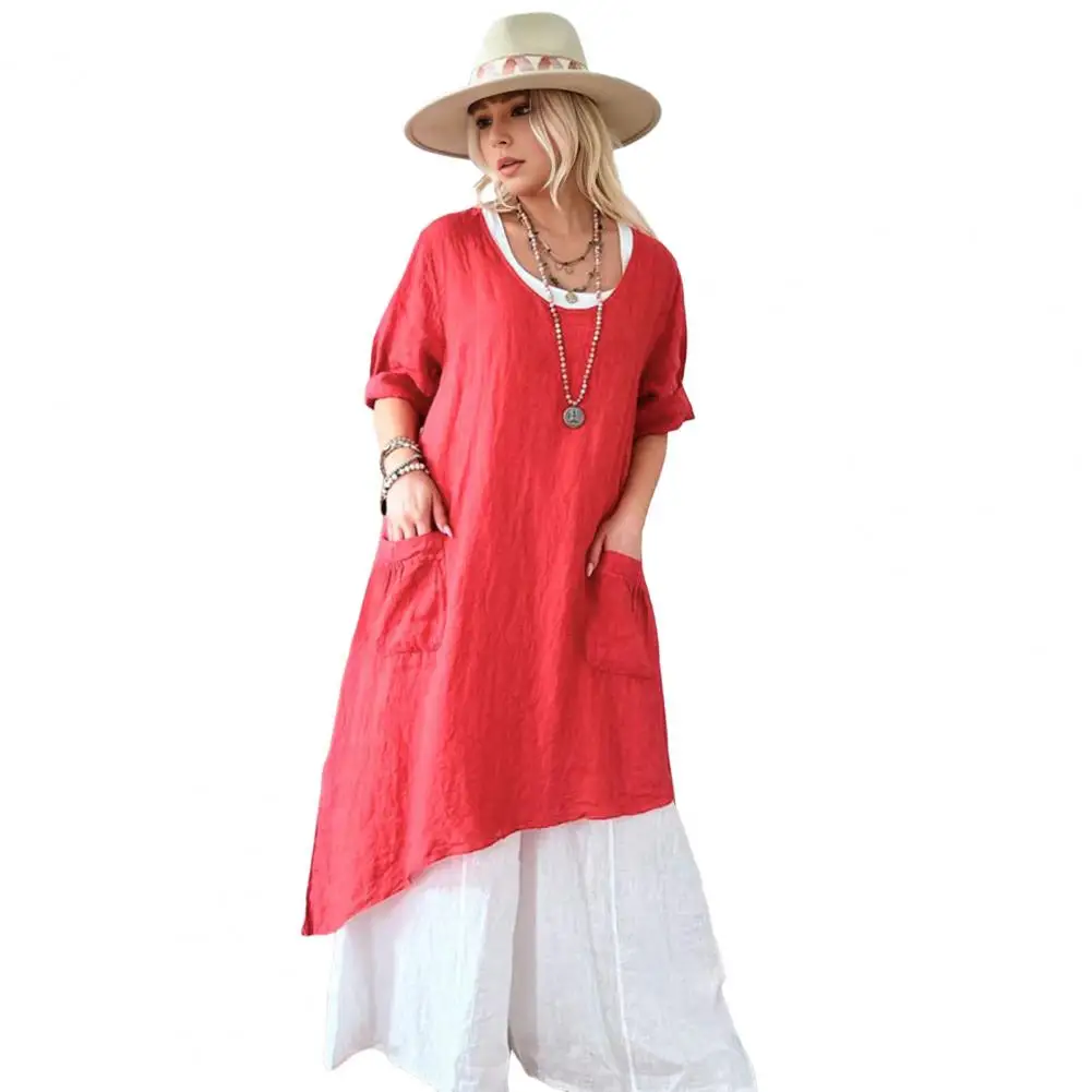 

Loose Fit Long Dress Pullover Dress Stylish Irregular Hem Maxi Dress Trendy Fall Summer Women's Patchwork Design with for Casual