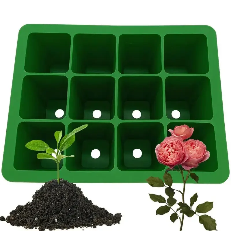 12 Cells Seed Starter silica gel Trays Plant Seeds Grow Box Indoor Gardening Plant Germination Trays Plant Seeds Growing