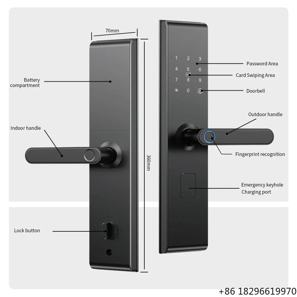 TTLock App Smart Lock Fingerprint Password Door Handle WiFi Remote Control Digital Security Lock for Bedroom