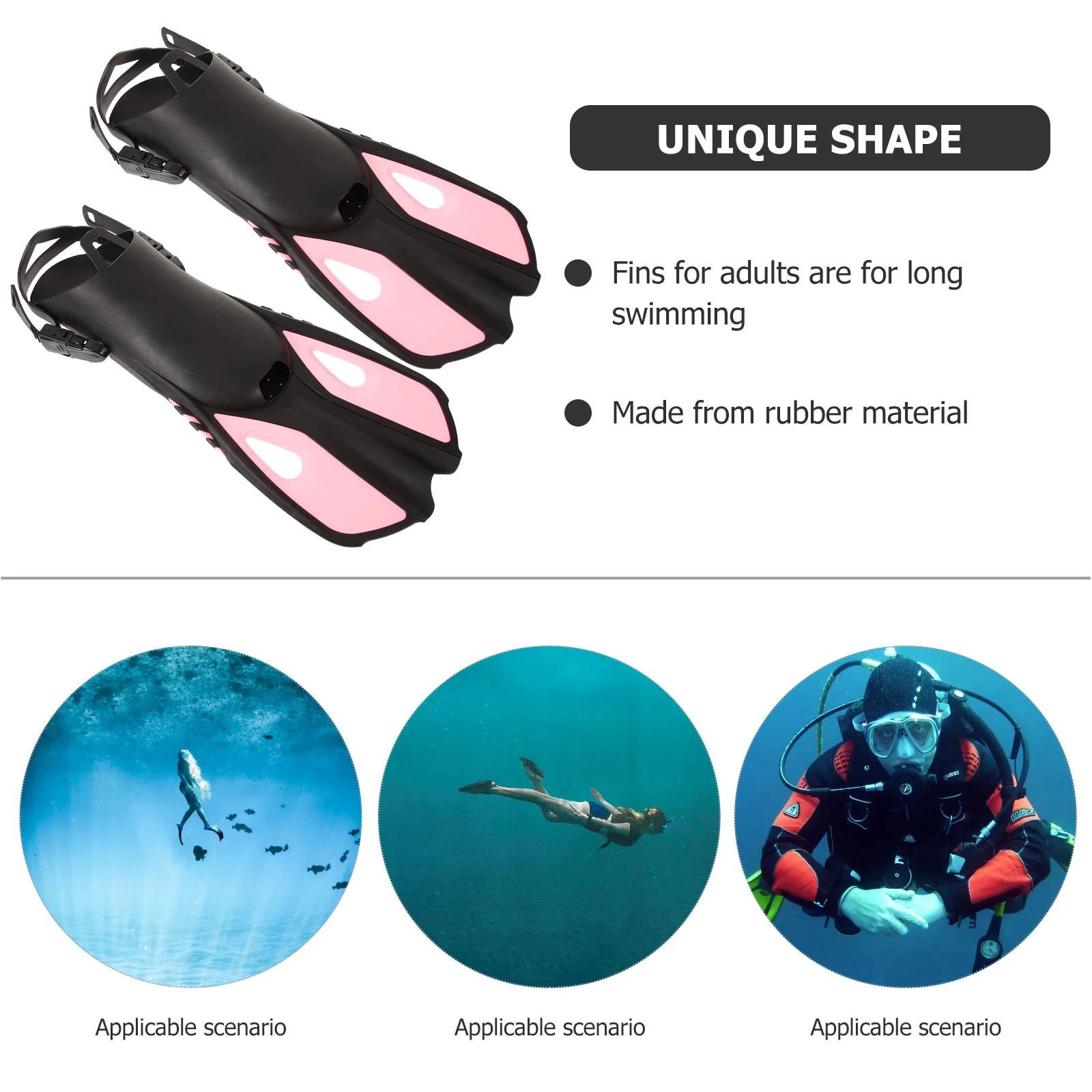 

1Pair Adult Diving Fins Lightweight Rubber for Swimming Training Snorkeling Swimming Supply Flippers