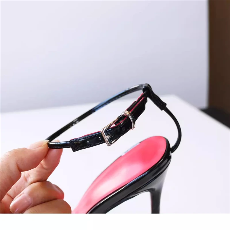 Thin high-heeled sandals summer new pointed leather one-word buckle sexy sandals banquet large size small size women's shoes