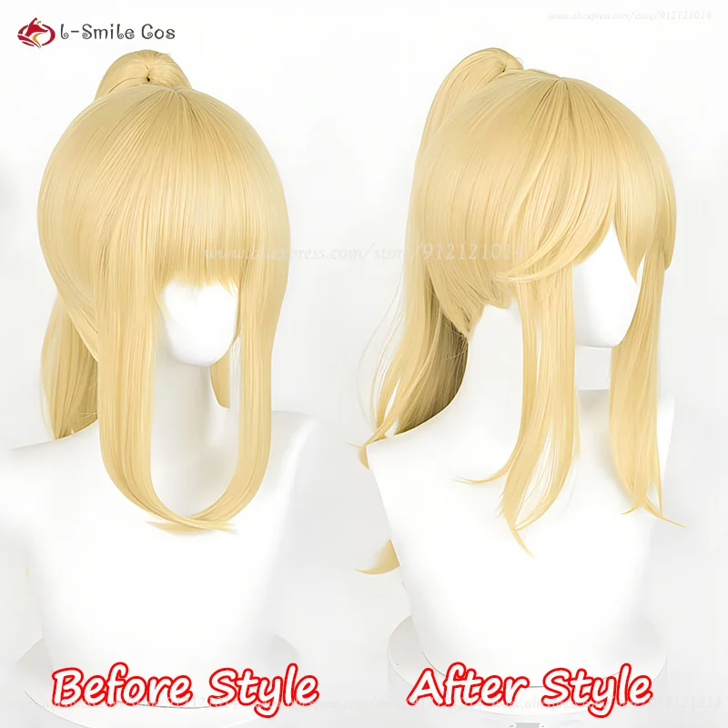 Anime Ellie Cosplay Wig 75cm Golden Yellow Wigs With Ponytail Women Eli Ayase Wigs Heat Resistant Synthetic Hair + Wig Cap