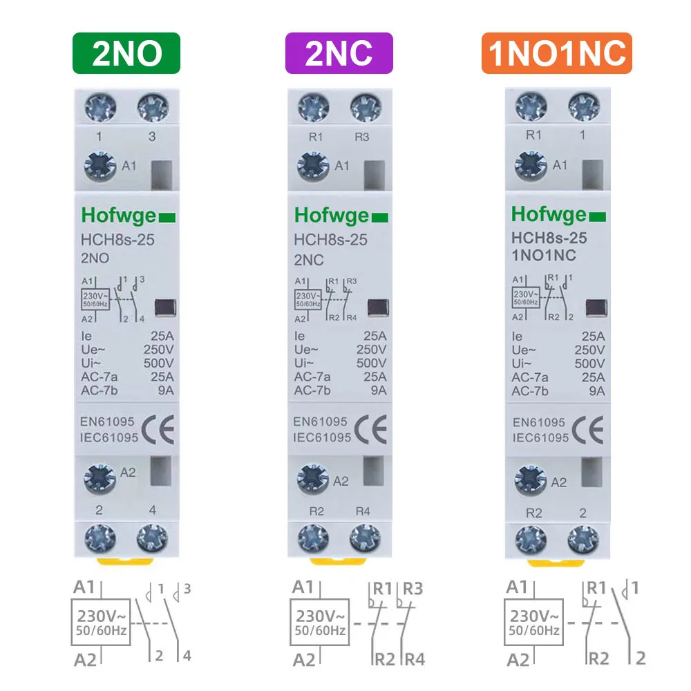 контактор HCH8s-25 Modular Contactor 2P 16A 25A 2NO or 2NC 1NO1NC 110V 220V Automatic Household Contactor Din Rail Type