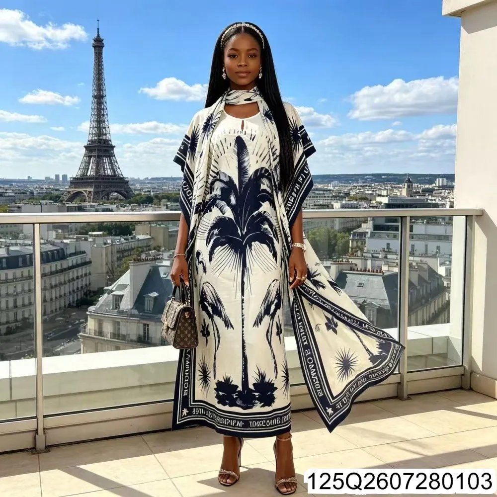 2026 New African-style Printed Robe Dress for Women, Loose and Plus-size Vacation-style Sun Protection Long Dress 125Q26072801