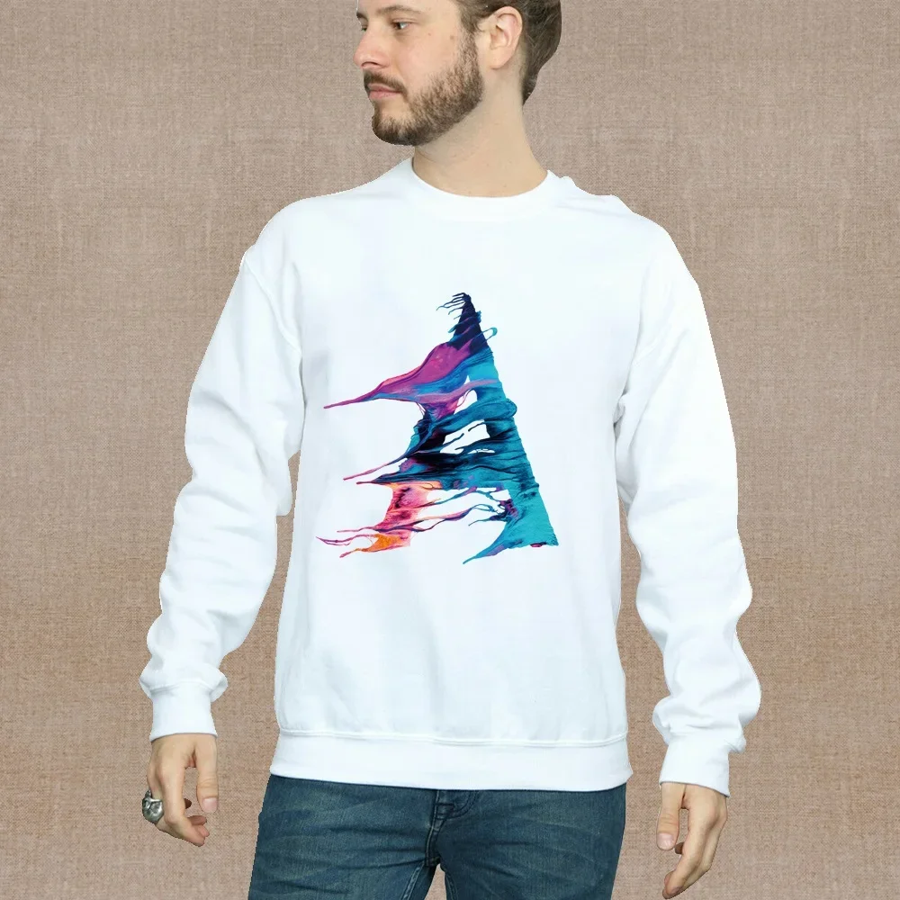 2024 Men Long Sleeve Sweatshirt Pullover Clothing Casual Spray Paint Letters Pattern Printing Round Neck Autumn Warm Hoodie