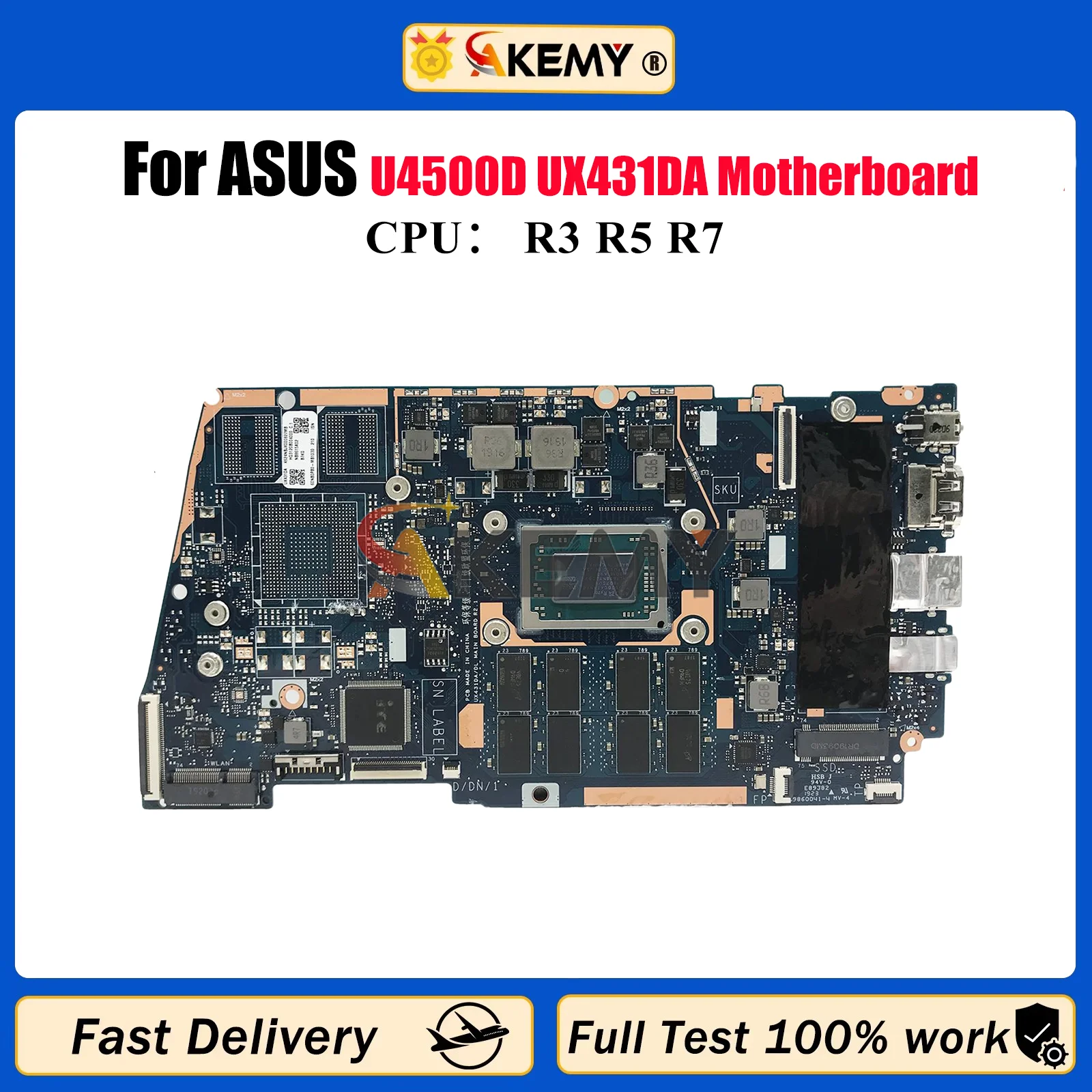 

UX431DA Laptop Motherboard For ASUS ZenBook UX431D U4500D UX431DA Notebook Mainboard With R3 R5 R7 CPU 100% tests OK fast ship