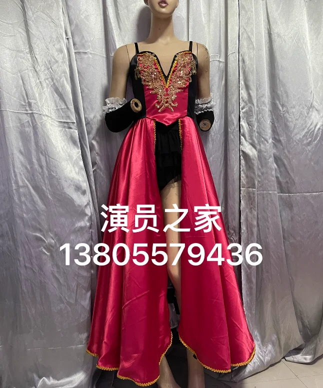 Frankreich Cancan Tanzkleid Damen Bühnenkostüme Flamenco Rot