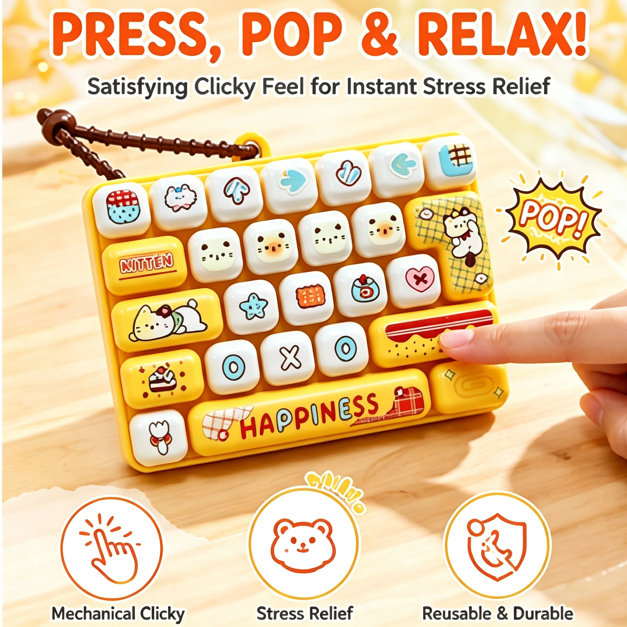 26‑Key Fidget Keyboard Clicker Keychain, Mechanical Keycap Press Sensory Toy, Anti‑Stress Portable Desktop Ornament Novelty Gift